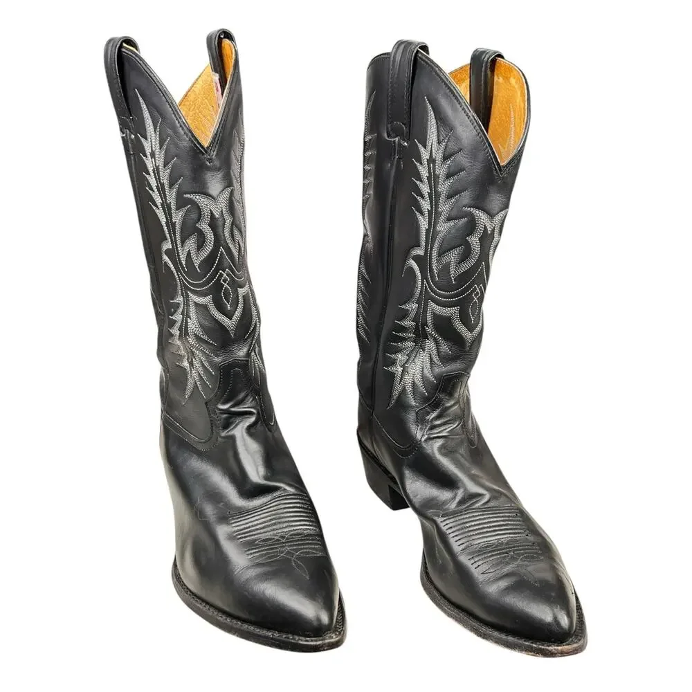 Vintage Tony Lama Mens Black Leather Western Cowboy Boots Size US 13 D